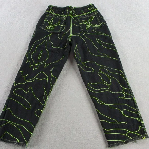 Cool Shirtz Portal Reversible Jeans Size 36 Neon Black Reversible Baggy Heavy - Picture 8 of 15